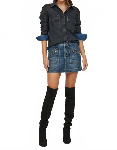 Hidden Peyton Front Patch Mini Skirt In Dark Wash Denim In Multi