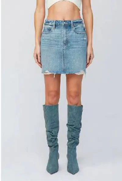 Hidden Peyton Grinded Denim Mini Skirt In Medium Wash In Blue