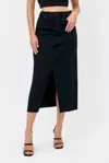 HIDDEN PEYTON HIGH RISE DENIM MIDI SKIRT IN BLACK