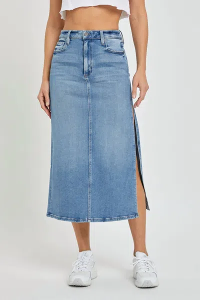 Hidden Peyton Midi Skirt W/side Slit In Medium Blue