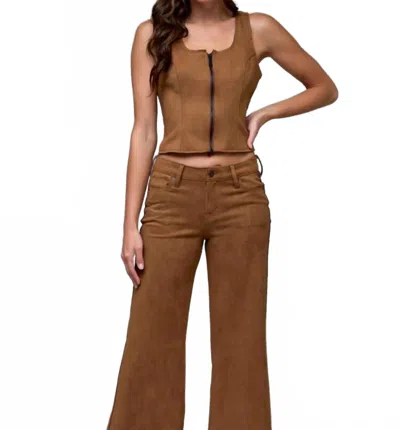 Hidden Rebel Bodycon Front Zipper Top In Caramel Suede In Brown