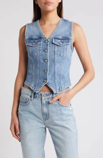 Hidden Rebel Fitted Vest In Medium Wash In Blue