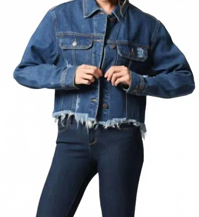 Hidden Rebel Frayed Denim Jacket In Dark Blue