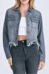 Hidden Katy Cropped Distressed Jean Jacket In Grey In Blue