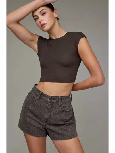 Hidden Riley High Rise Shorts In Brown Cheetah Print In Gray