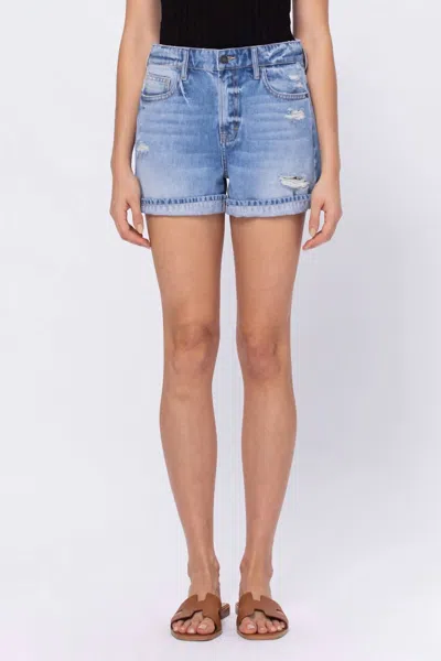 Hidden Riley High Waist Rolled Cuff Boyfriend Shorts In Light Wash In Blue