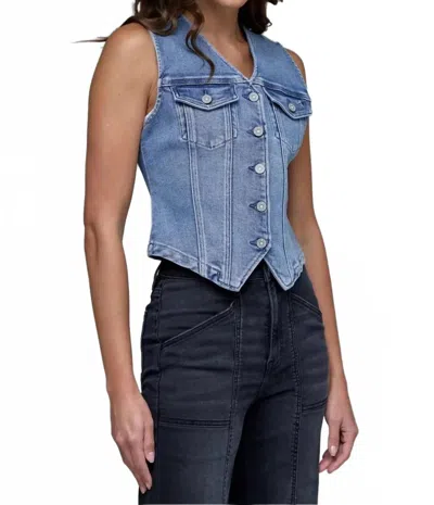 Hidden Rory Denim Button Down Vest In Dark Wash In Blue