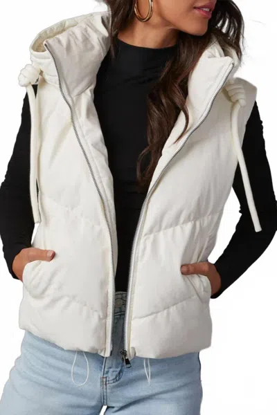 Hidden Short Hooded Down Sleeveless Vest In White