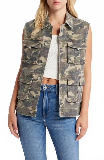 Hidden Sleeveless Denim Vest In Camo In Multi