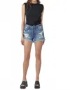 Hidden Sofia Ultra Distressed Shorts In Dark Wash In Blue