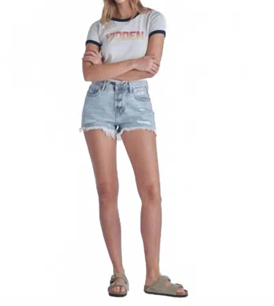 Hidden Sofie High Rise Fray Hem Mom Shorts In Light Indigo In Blue
