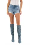 Hidden Sofie High Rise Mom Short With Fray Hem In Medium Wash In Blue