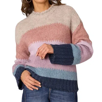 Hidden Soft Long Sleeve Metallic Accent Sweater Multi Color Striped Sweater In Oatmeal / Navy Multi