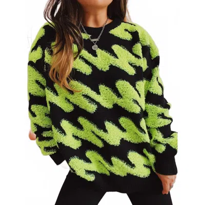 Hidden Striped Flocked Pullover Sweater In Lime In Green