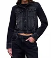 Hidden Studded Fitted Trucker Jacket In Charcoal In Black