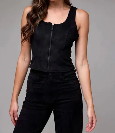 Hidden Suede Bodycon Front Zipper Top In Black