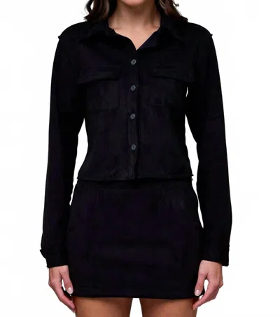 Hidden Suede Cropped Button Front Shirt In Black