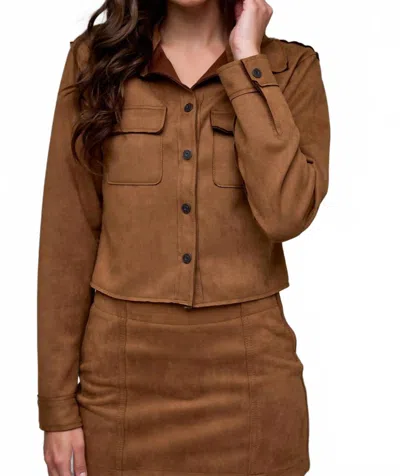 Hidden Suede Shrunken Button-up Shirt In Caramel In Brown