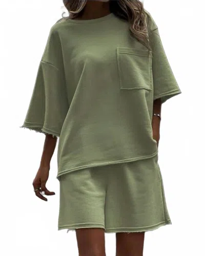Hidden Terry Knit Tee And Shorts Set In Sage In Green