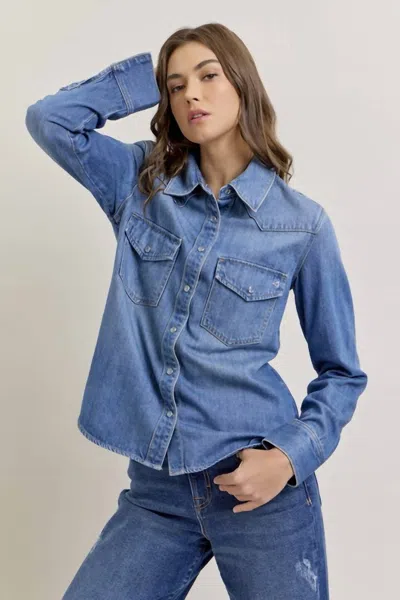 Hidden The Abby Western Shirt In Medium Wash In Blue