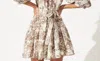 Hidden Toile Mini Dress In Brown Toile In Multi