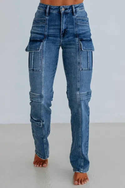 Hidden Tracey Cargo Straight Leg Jeans In Dark Wash In Blue