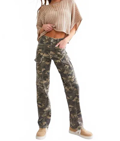 Hidden Tracey Cargo Straight Stretch Jeans In Camo In Green