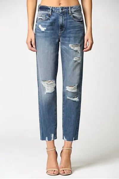Hidden Tracey Distressed Straight Jean In Medium Wash In Blue