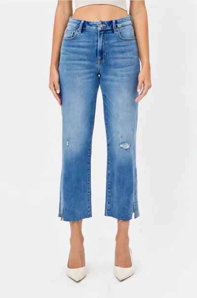 Hidden Tracey High Rise Crop Straight Jean With Hem Slits In Medium Dark In Blue