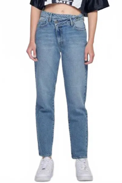 Hidden Tracey High Rise Straight Repair Waistband Jeans In Medium Dark In Blue