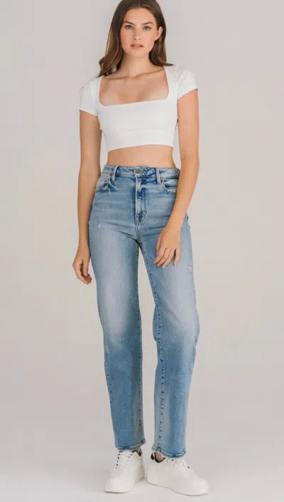 Hidden Tracey Straight Leg Jeans In Light Wash In Blue