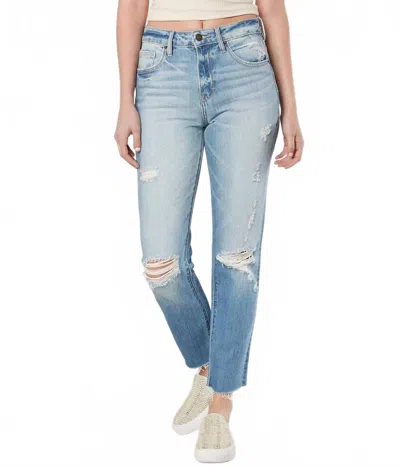 Hidden Tracey Straight Leg Jeans In Lt Distress Wash In Blue