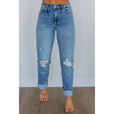 Hidden Tracey Straight Leg Jeans In Med Dark Wash In Blue