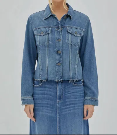 Hidden Trucker Cut Bottom Jacket In Dark Medium In Blue