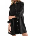 Hidden Washed Denim Shirt Dress In Black In Black