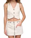 Hidden Western Zip Denim Skirt In Ecru In White
