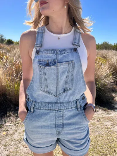 Hidden Wilder Denim Shortalls In Light Blue