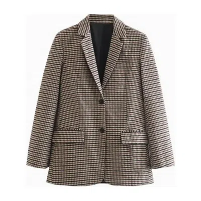 Hidden Women's British Inspired Houndstooth Blazer In Brown Tan
