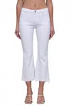 Hidden Happi Mid Rise Clean Cut Hem Crop Flare Jeans In White In White