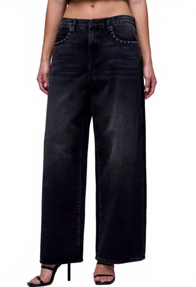 Hidden Women's Oversized Low Slung Studded Baggy Jean In Black