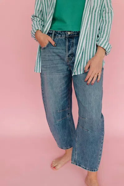 Hidden Women's Sammie Barrel Denim Jeans In Medium Wash In Blue