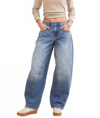 Hidden Women's Sammie Barrel Jeans In Blue In Animal Print