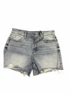 Hidden Women's Sofie With Side Slits Mom Shorts In Blue In Gray