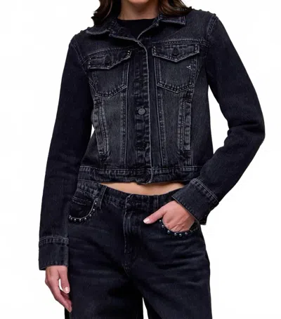 Hidden Women's Studded Trucker Jacket In Charcoal In Pink