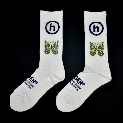 Pre-owned Hidden X Needles Hidden Ny Needles Logo Knit Socks White