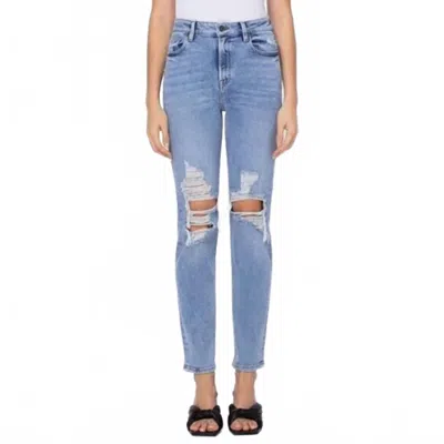 Hidden Zoey Distressed Knee Grinded Mom Jeans In Light Wash In Blue