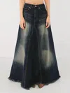 Hiddenbrand Distressed Fishtail Split Design Frayed Denim Skirt In Blue In Blue