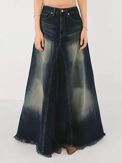 Hiddenbrand Distressed Fishtail Split Design Frayed Denim Skirt In Blue