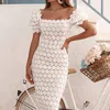 Hiddenbrand Lace Commuter Mid Length Dress In White In White