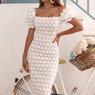 Hiddenbrand Lace Commuter Mid Length Dress In White
